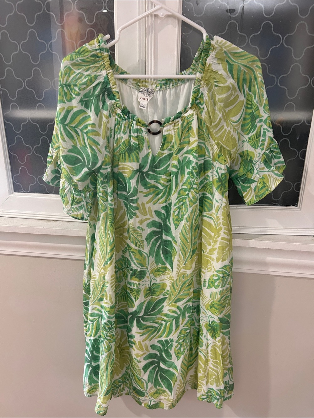 NAIF Green Leaf Print Women's Dress with Ring Detail